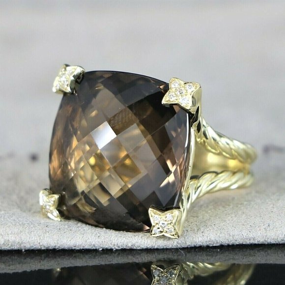 16501 David Yurman 18K Yellow Gold Smoky Quartz Diamond Chatelaine Ring 7 - Picture 1 of 5